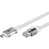 goobay Ethernet-Kabel USB-C 3.2 Gen2 Stecker > RJ-45 Stecker, LAN-Adapter weiß, 5 Meter, geflochtener Textilmantel