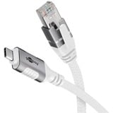 goobay Ethernet-Kabel USB-C 3.2 Gen2 Stecker > RJ-45 Stecker, LAN-Adapter weiß, 5 Meter, geflochtener Textilmantel