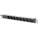 Digitus 19" Steckdosenleiste mit Aluminiumprofil, 8-fach italienischer Ausgang, 1HE rot/aluminium, 2 Meter Kabel, Vorsicherung 10A, IEC C14-Stecker