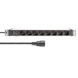 Digitus 19" Steckdosenleiste mit Aluminiumprofil, 8-fach italienischer Ausgang, 1HE rot/aluminium, 2 Meter Kabel, Vorsicherung 10A, IEC C14-Stecker