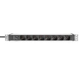 Digitus 19" Steckdosenleiste mit Aluminiumprofil, 8-fach italienischer Ausgang, 1HE rot/aluminium, 2 Meter Kabel, Vorsicherung 10A, IEC C14-Stecker