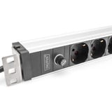Digitus 19" Steckdosenleiste mit Aluminiumprofil, 8-fach italienischer Ausgang, 1HE rot/aluminium, 2 Meter Kabel, Vorsicherung 10A, IEC C14-Stecker
