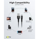 goobay Supersoftes USB 2.0 Textilkabel, USB-A Stecker > USB-C Stecker schwarz, 2 Meter