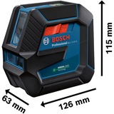 Bosch Linienlaser GLL 2-15 G Professional, Kreuzlinienlaser blau/schwarz, grüne Laserlinien