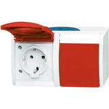 Busch-Jaeger Schutzkontakt-Steckdose zweifach waagerecht Typ 20/2 EW/DVN-53 mit Beschriftungsfeld blau, Retail