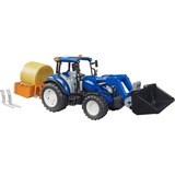 bruder 02187 BRUDER New Holland T5.120 mit Frontlader, Ladekasten, Gabeln und Rundballen, Modellfahrzeug 