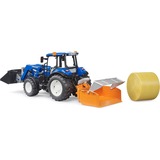 bruder 02187 BRUDER New Holland T5.120 mit Frontlader, Ladekasten, Gabeln und Rundballen, Modellfahrzeug 