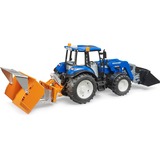 bruder 02187 BRUDER New Holland T5.120 mit Frontlader, Ladekasten, Gabeln und Rundballen, Modellfahrzeug 