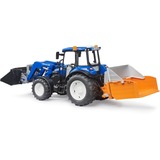 bruder 02187 BRUDER New Holland T5.120 mit Frontlader, Ladekasten, Gabeln und Rundballen, Modellfahrzeug 