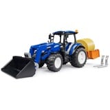 bruder BRUDER New Holland T5.120 mit Frontlader, Ladekasten, Gabeln und Rundballen, Modellfahrzeug 