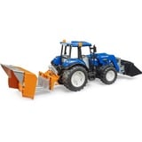 bruder BRUDER New Holland T5.120 mit Frontlader, Ladekasten, Gabeln und Rundballen, Modellfahrzeug 