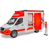 bruder 02676 MB Sprinter Ambulanz mit Fahrer, Modellfahrzeug rot/weiß