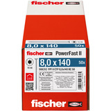 fischer Spanplattenschraube PowerFast II 8,0x140 Senkkopf TX 50 Stück, mit Teilgewinde, verzinkt