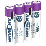 Ansmann Li-Ion Akku Micro AAA Typ 500 (min. 400 mAh), 4er-Pack weiß/violett, 4x AAA (Micro), USB-C Ladeport