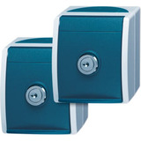 Busch-Jaeger Schutzkontaktsteckdose 2 Steckdosen mit 2 gleichen Schlössern blau, Retail