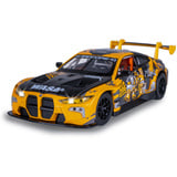 Jamara BMW M4 GT3 Diecast, Modellfahrzeug gelb, Maßstab 1:24, inkl. Knopfzellen