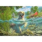 Schmidt Spiele Mark Fredrickson: Hundeliebe - gelber Labrador auf Fischjagd, Puzzle 1000 Teile