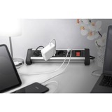 Digitus Office-Steckdosenleiste 4-fach, 2x USB silber/schwarz, 1,5 Meter Kabel, Schalter