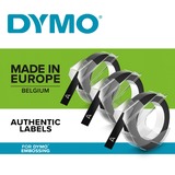 Dymo ORIGINAL Vinyl selbstklebende Prägebänder, Schriftband 3er Blister, weißer Druck auf schwarzem Untergrund, S0847730