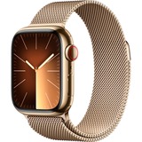 Apple Watch Series 9, Smartwatch gold/gold, Edelstahl, 41 mm, Milanaise Armband, Cellular
