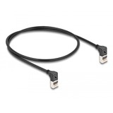 DeLOCK Patchkabel RJ-45 Cat.6a S/FTP, Slim 90° gewinkelt schwarz, 0,5 Meter, nach unten abgewinkelte Stecker