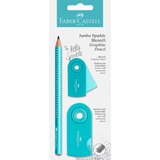Faber-Castell Bleistiftset Jumbo Sparkle türkis, inkl. Sleeve Mini Radierer und Doppelspitzdose
