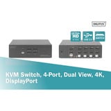 Digitus KVM-Switch DisplayPort 4x 1  schwarz, Dual Display