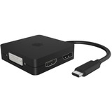 ICY BOX USB Adapter IB-DK1104-C, USB-C Stecker > VGA + DVI + HDMI + DisplayPort Buchse schwarz, 15cm