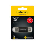 Intenso Twist Line 64 GB, USB-Stick anthrazit/transparent, USB-A 3.2 Gen 1, USB-C 3.2 Gen 1