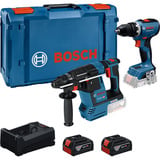 Bosch Professional Combo Kit Akku-Bohrschrauber 18 Volt 65 + Bohrhammer 18 Volt 26 mit 2 Akkus 5 Ah und Ladegerät, Sets Kit