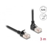 DeLOCK Patchkabel RJ-45 Cat.6a S/FTP, Slim 90° gewinkelt schwarz, 3 Meter, 1x gerader, 1x unten abgewinkelter Stecker