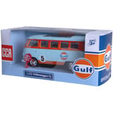Jamara Volkswagen T1 Diecast, Modellfahrzeug hellblau/orange, Maßstab 1:30, inkl. Knopfzellen, Rückzugmotor