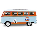 Jamara Volkswagen T1 Diecast, Modellfahrzeug hellblau/orange, Maßstab 1:30, inkl. Knopfzellen, Rückzugmotor