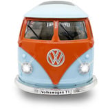 Jamara Volkswagen T1 Diecast, Modellfahrzeug hellblau/orange, Maßstab 1:30, inkl. Knopfzellen, Rückzugmotor