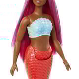 Mattel Barbie Meerjungfrau Puppe mit magentafarbenen Haaren rot, Schwanzflosse in tropischem Rot und Haarband