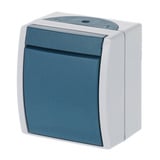 Busch-Jaeger Ausschalter zweipolig Aufputz mit Wippe, Basiselement mit Komplettgehäuse 2601/2 W-53 blaugrün, Retail