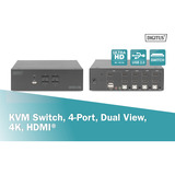 Digitus KVM-Switch HDMI 4x 1  schwarz, Dual Display