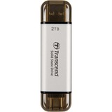 Transcend ESD310 2 TB, Externe SSD silber, USB-C 3.2 Gen 2 (10 Gbit/s), USB-A 3.2 Gen 2 (10 Gbit/s)