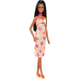 Mattel Barbie Fashionista Puppe im pink-orangenen Karokleid 