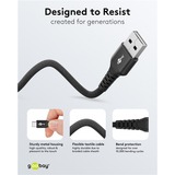 goobay Supersoftes USB 2.0 Textilkabel, USB-A Stecker > USB-C Stecker schwarz, 3 Meter