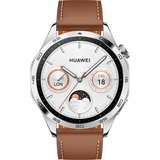Huawei Watch GT4 46mm (Phoinix-B19L), Smartwatch silber, braunes Lederarmband