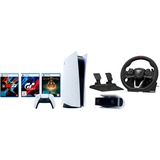 Sony PlayStation 5, Spielkonsole weiß/schwarz, B-Chassis, inkl. Kamera + HORI RWA + Gran Turismo 7 + WWE 2K22 + Elden Ring