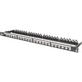 Digitus Modulares High Density Patch Panel, 24-Port, Rack Mount, geschirmt, Patchpanel schwarz, 0,5 HE, für Keystone-Module, mit Beschriftungsfeld