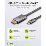goobay USB Adapterkabel, USB-C Stecker > DisplayPort Stecker, 4K 60Hz schwarz/silber, 1 Meter, Textilkabel