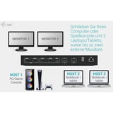 i-tec USB-C KVM Docking Station, Dockingstation schwarz, für Drei Ausgangsgeräte, Zwei Displays, Power Delivery