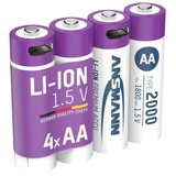 Ansmann Li-Ion Akku Mignon AA Typ 2.000 (min. 1.800 mAh), 4er-Pack weiß/violett, 4x AA (Mignon), USB-C Ladeport