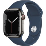 Apple Watch Series 7, Smartwatch graphit/dunkelblau, 41 mm, Sportarmband, Edelstahl-Gehäuse, LTE