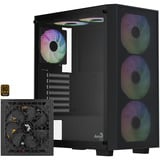 Aerocool B509A Flow-G-BK-v1, mit Netzteil Aero 650, Tower-Gehäuse schwarz, Tempered Glass