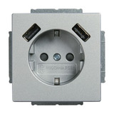 Busch-Jaeger Schutzkontakt Steckdose mit zwei USB Anschlüssen aluminium, Retail