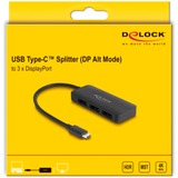 DeLOCK USB-C > 3x DisplayPort Splitter MST 4K 60Hz, HDMI Splitter schwarz, 15cm